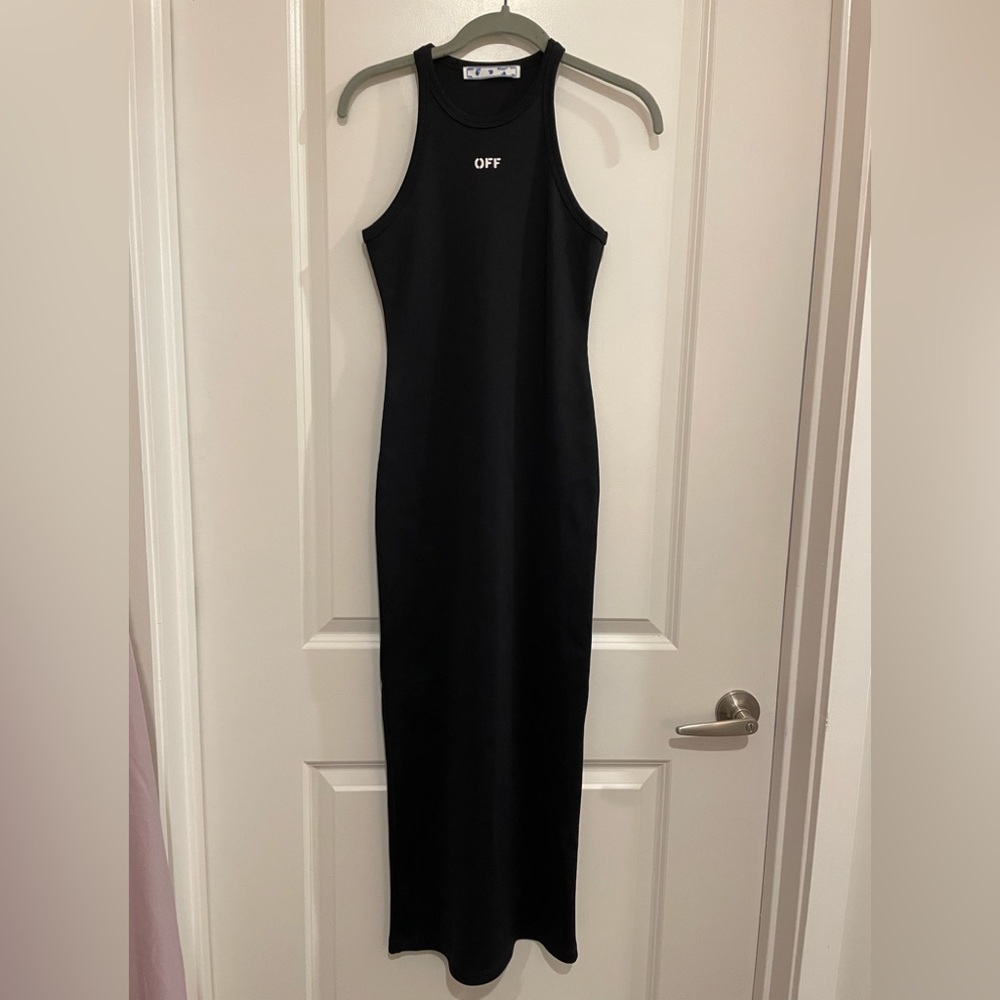 Off-White M black stamped logo ribbed maxi dress amazing quality